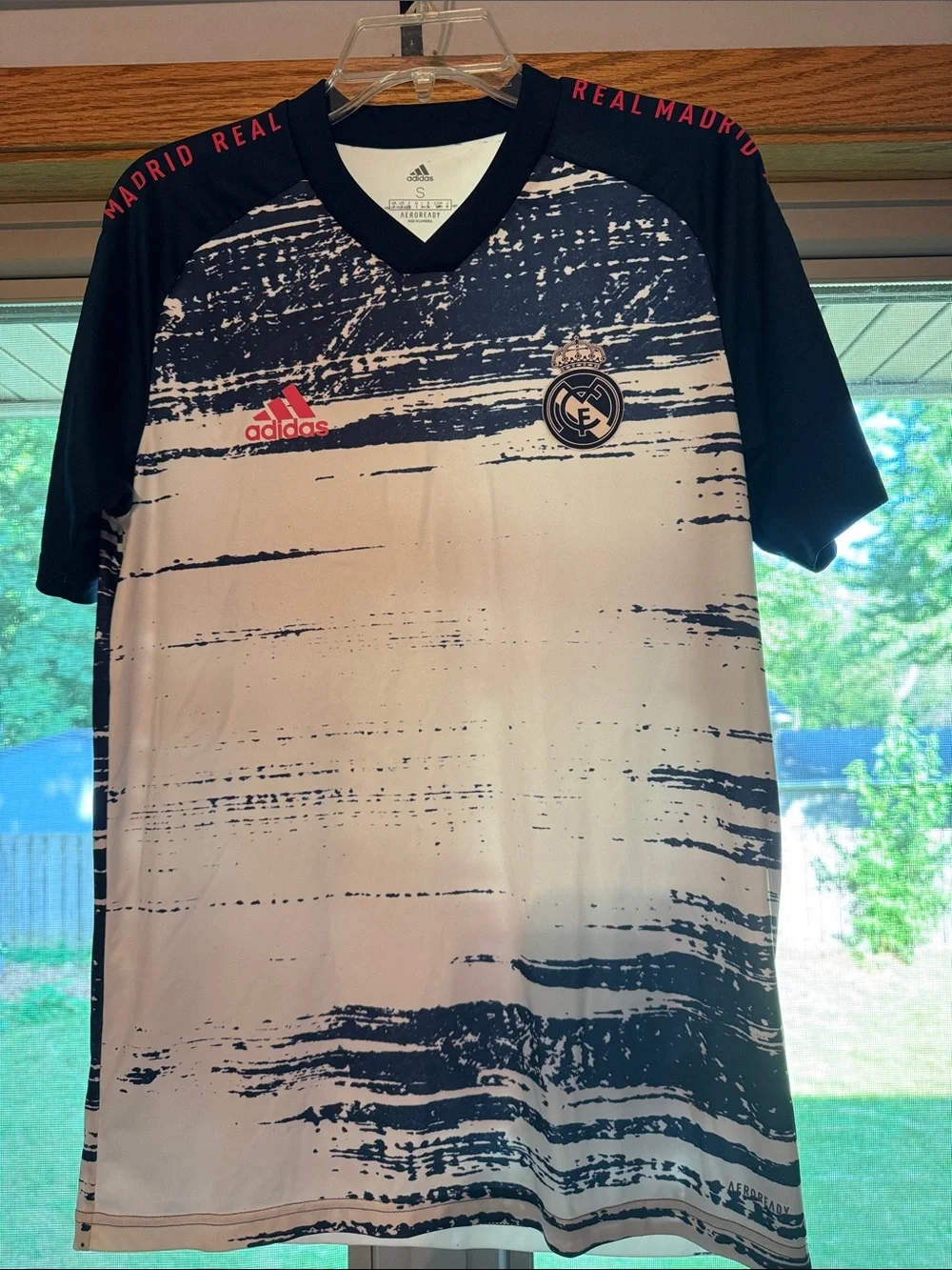 adidas Real Madrid White & Navy Graphic Training Jersey with Coral Accents